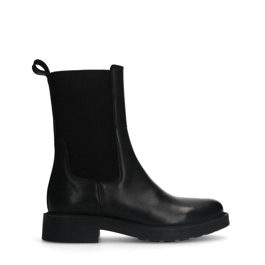 Manfield Zwarte leren chelsea boots