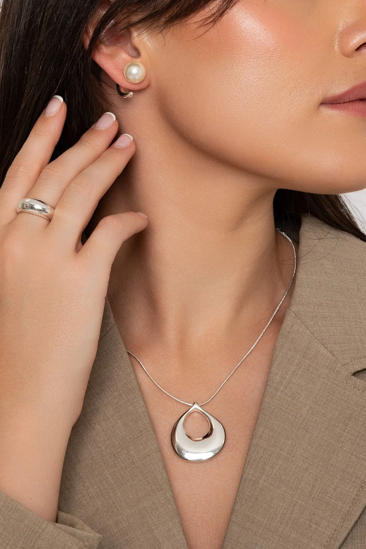 Dome Shaped Silver Plated Ring - Size 8