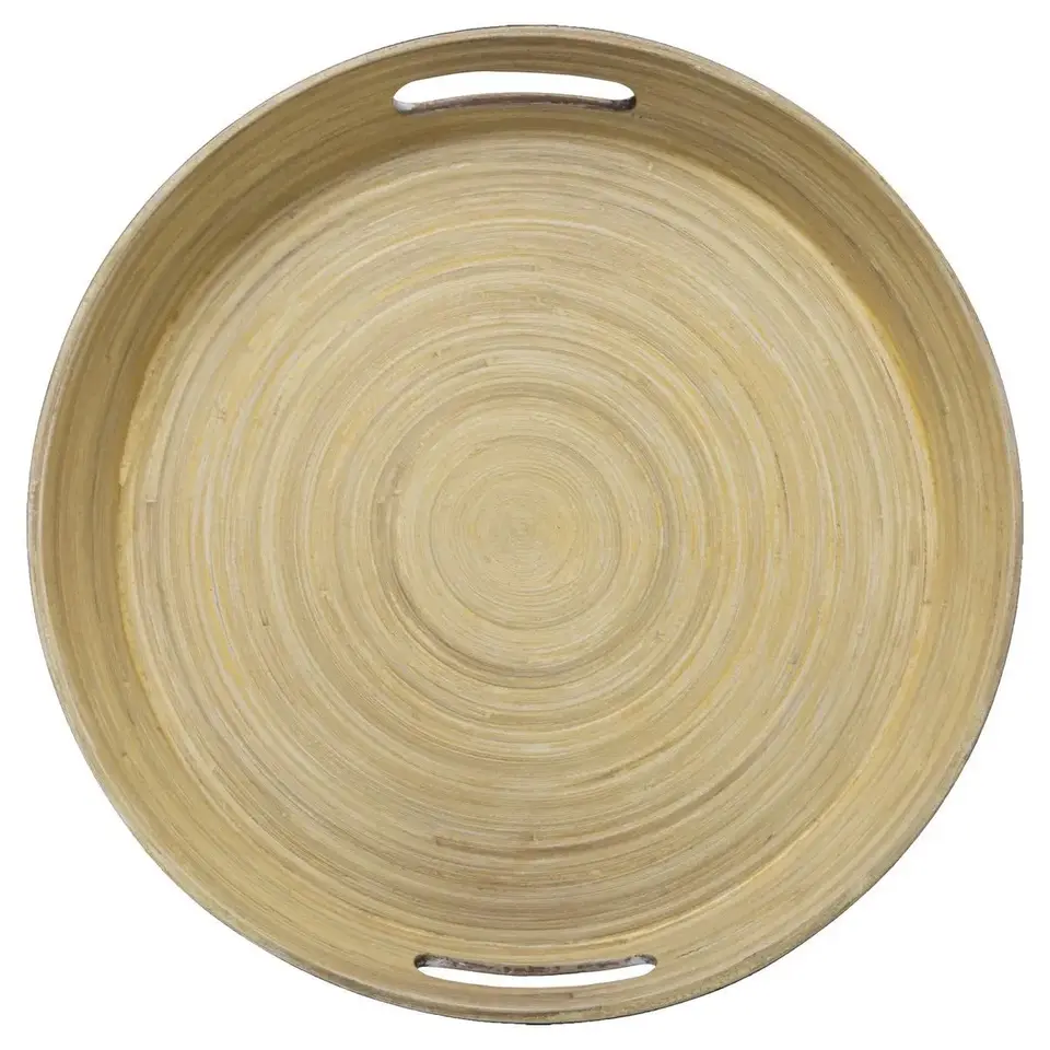 5Five Dienblad/serveerblad - bamboe zwart - handvaten - D42 cm