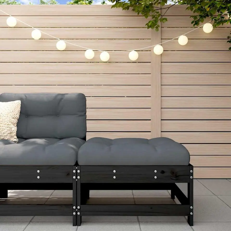 vidaXL - Tuinvoetenbank - Zwart - Grenenhout - Met kussen