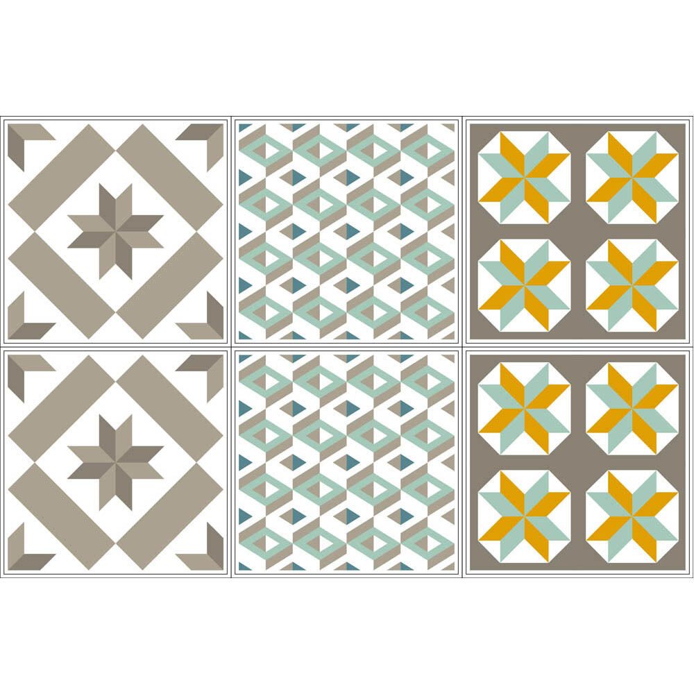 Sticker imitation carreau de ciment 15x15 cm taupe x6