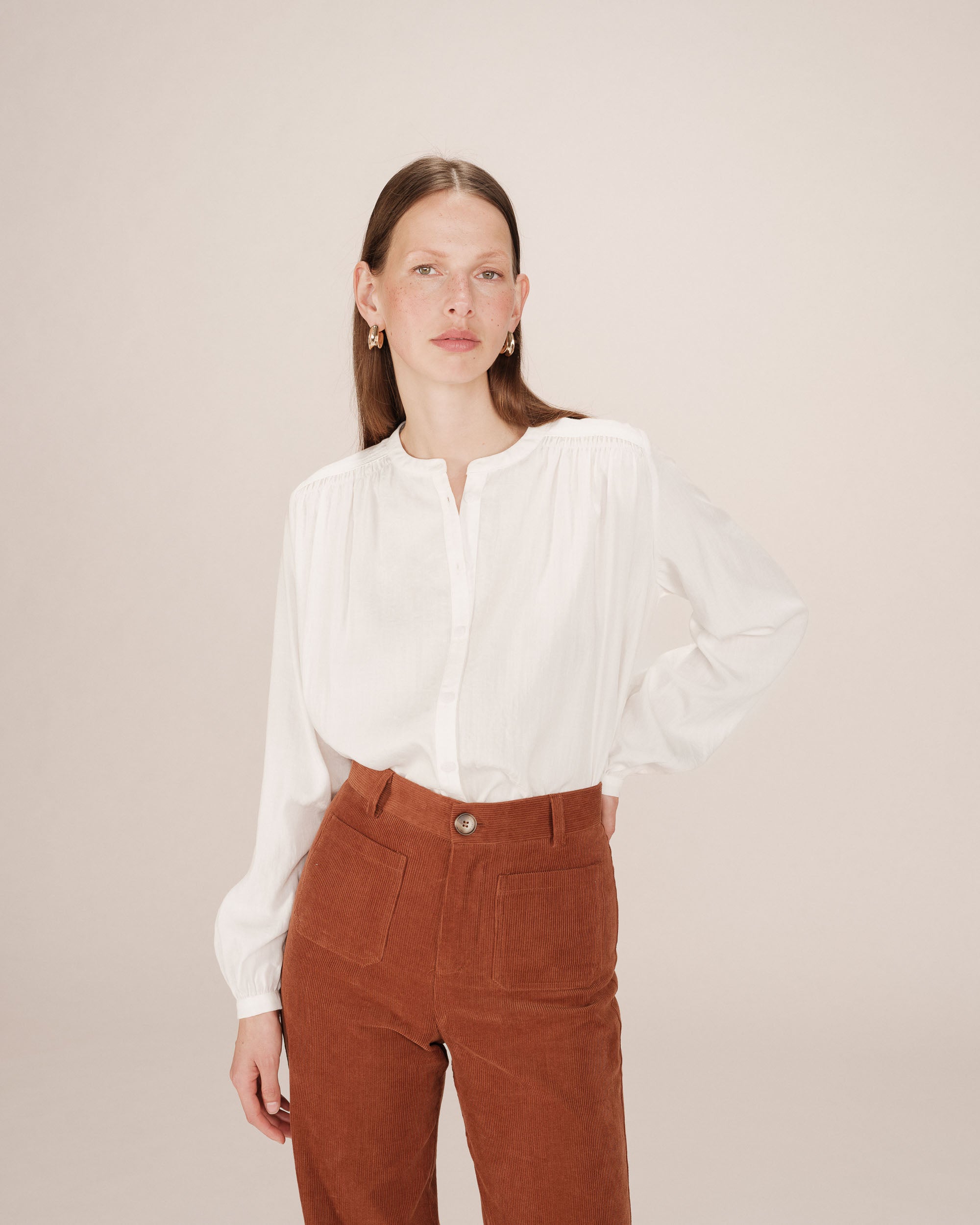 Blouse droite a fronces ivoire Savannah