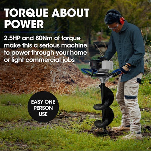 NNEMB PD950 52cc 2-Stroke Petrol Post Hole Digger, w/ 3 Auger bits, 600mm Extension Shaft