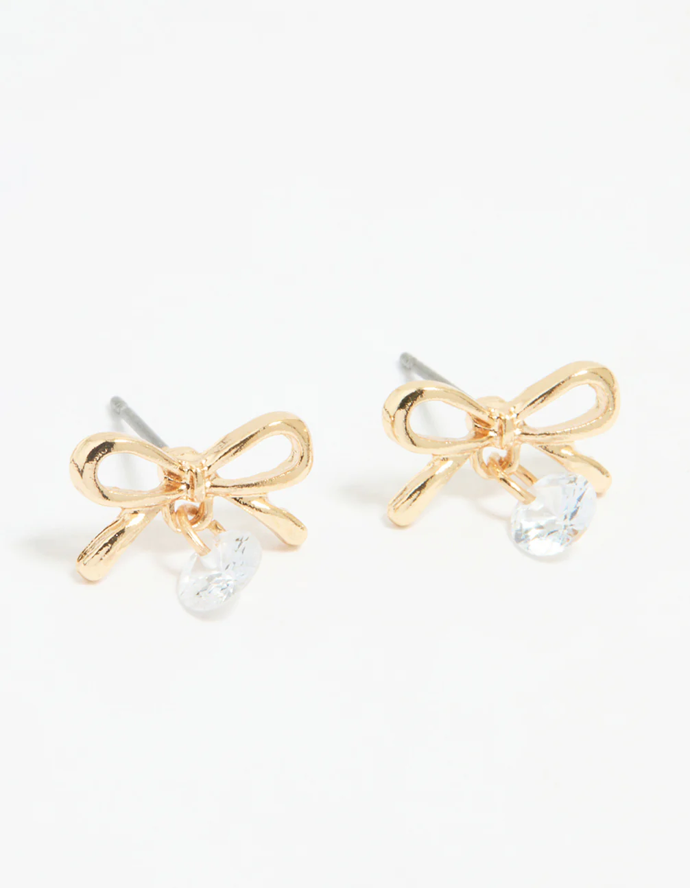 Gold Diamante Bow Stud Earrings