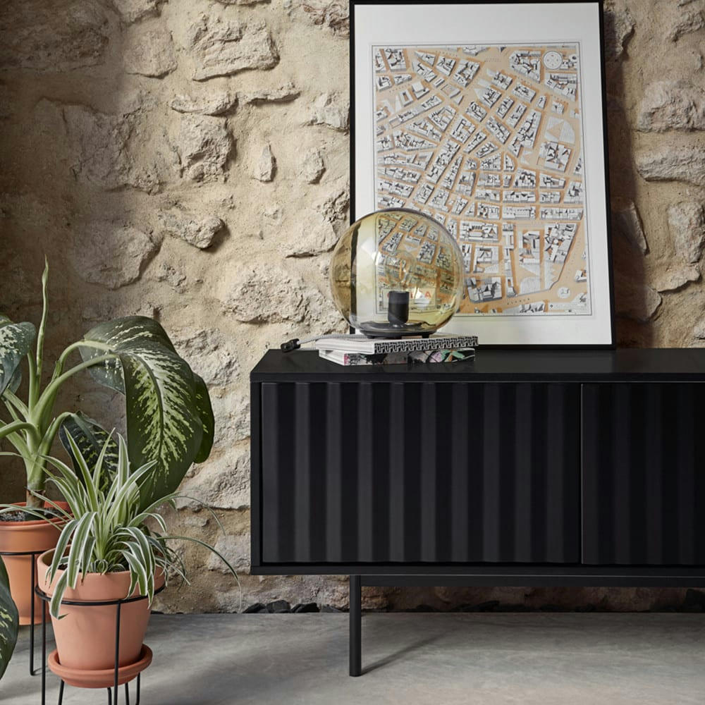 SIERRA - Meuble TV en bois 3 portes L180cm noir