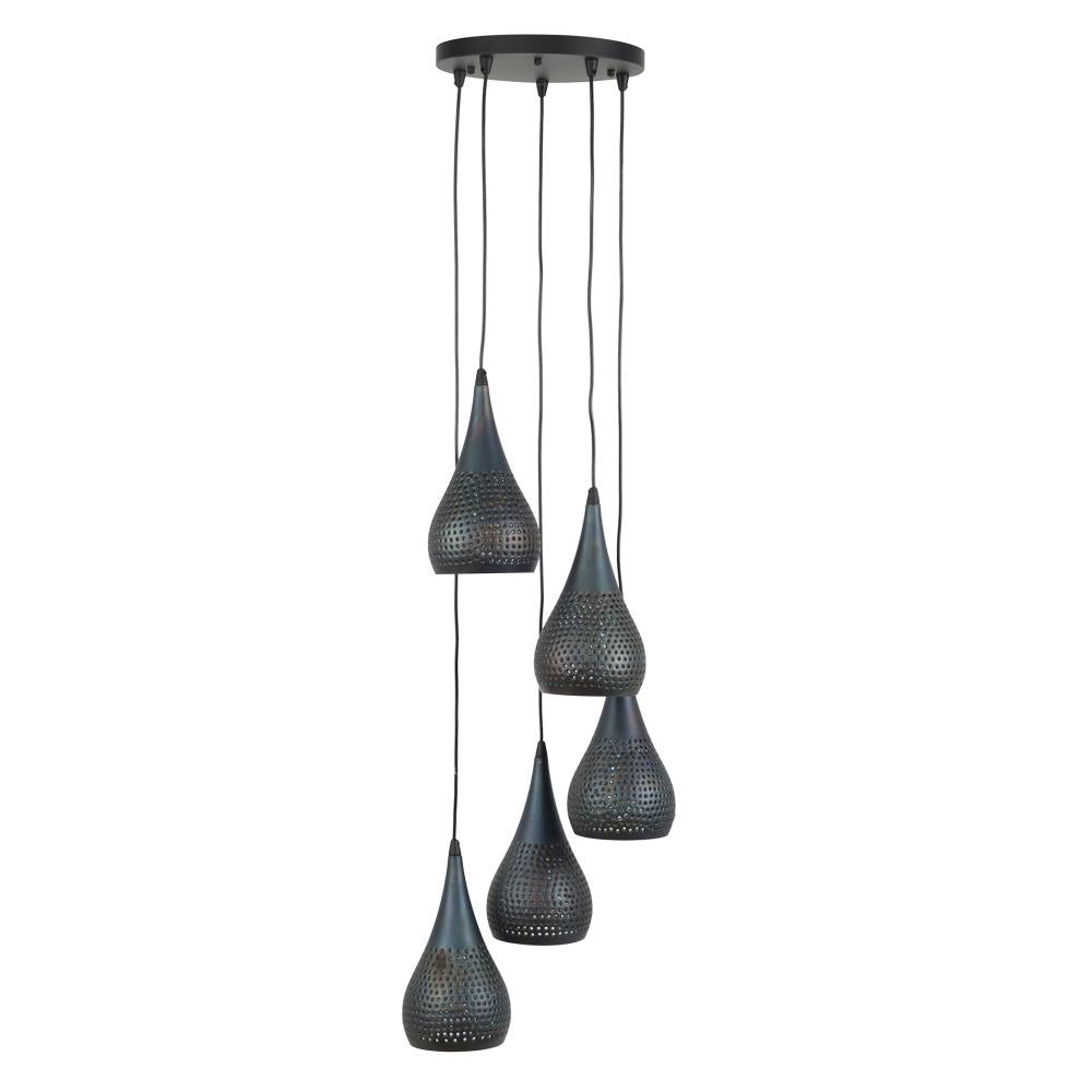Giga Meubel Hanglamp Punch Getrapt - Zwart Metaal - 5-Lichts - 35x35x150cm