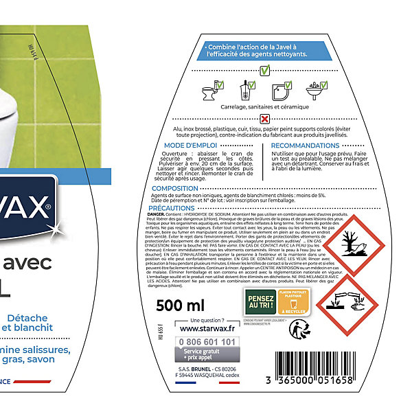 Nettoyant dégraissant javel Starwax 500 ml