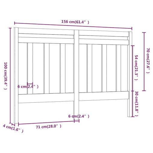 NNEVL Bed Headboard Black 156x4x100 cm Solid Wood Pine