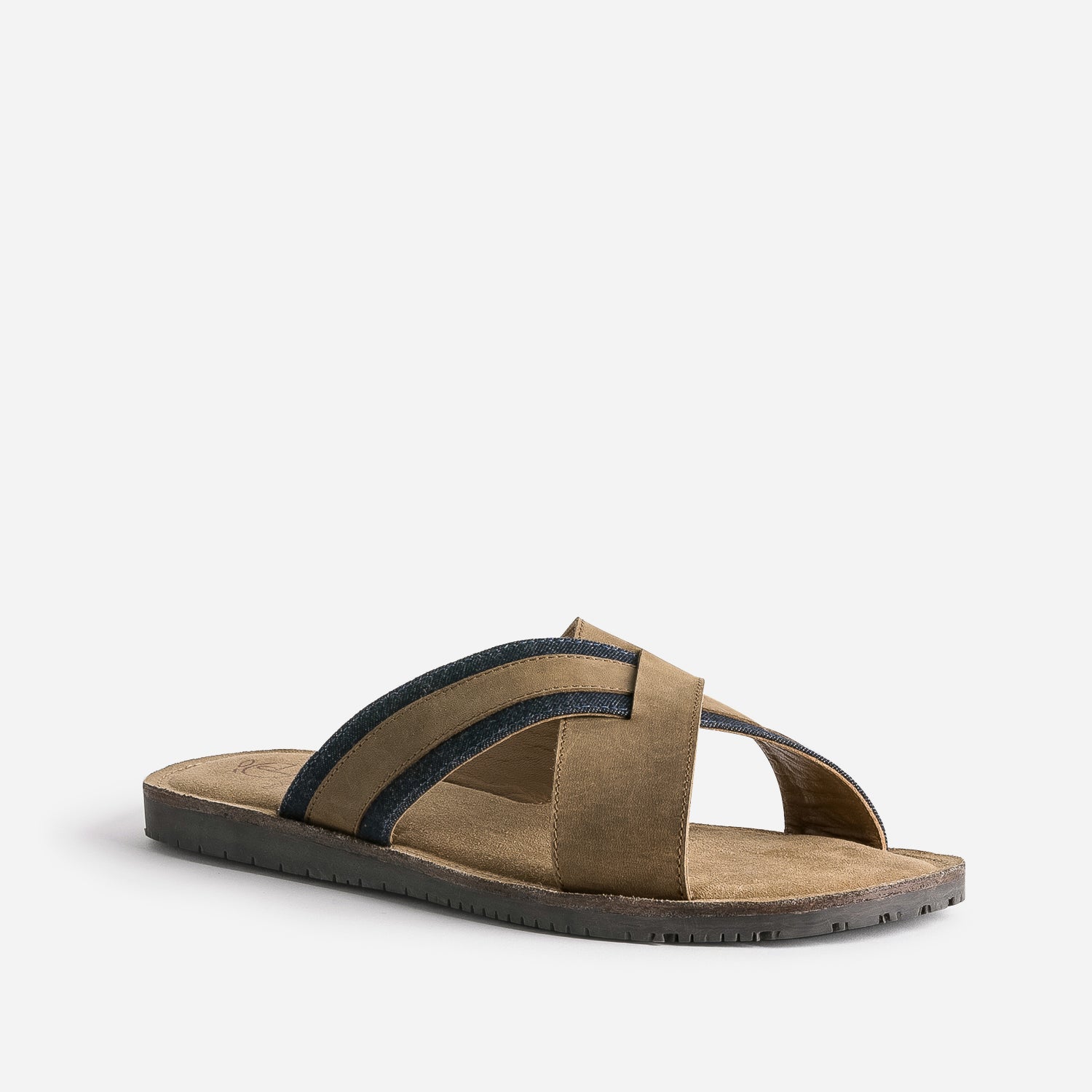 Mule marron éco-conçue en cuir et denim