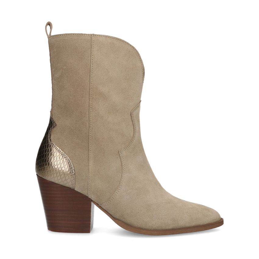 Manfield Taupe suède cowboy laarzen met metallic details