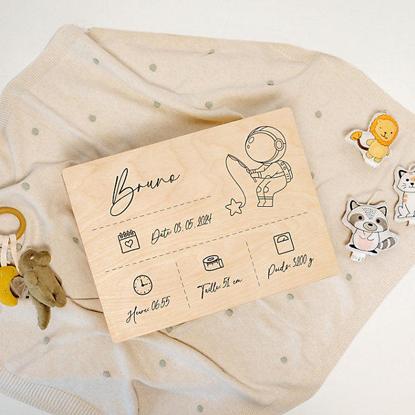 Creative Deco Boîte en Bois Personnalisée Naissance - Motif Astronaute - 40 x 30 x 14 cm - Cadeau Souvenir Bébé Personnalisable