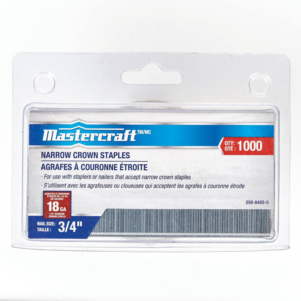 Mastercraft 18-Gauge Galvanized Steel Narrow Crown Staples, 1/4 x 3/4-in, 1000-pc