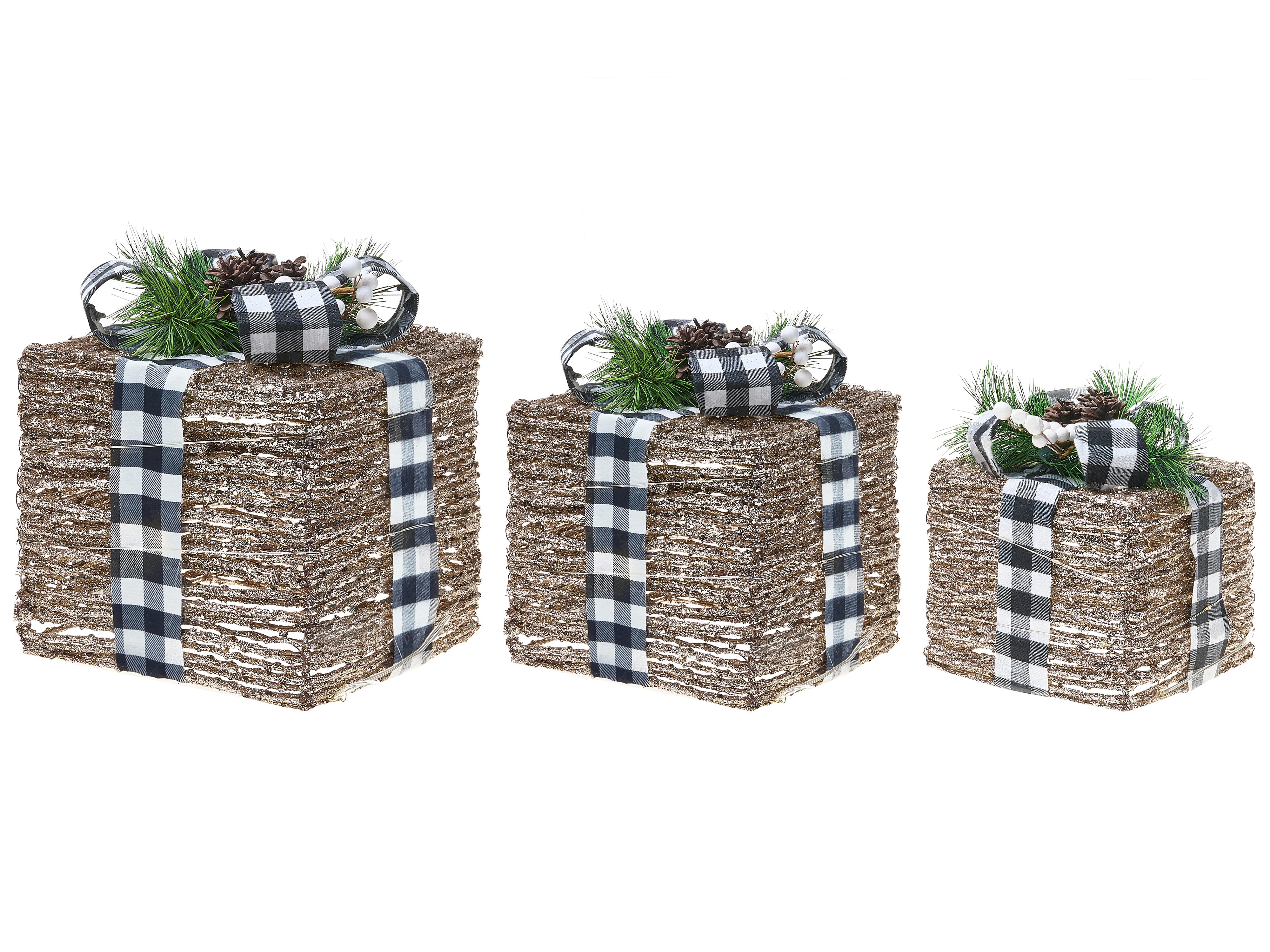 Set of 3 Christmas Decorations LED ARRESKOV Christmas Gifts 20/25/30 cm Brown