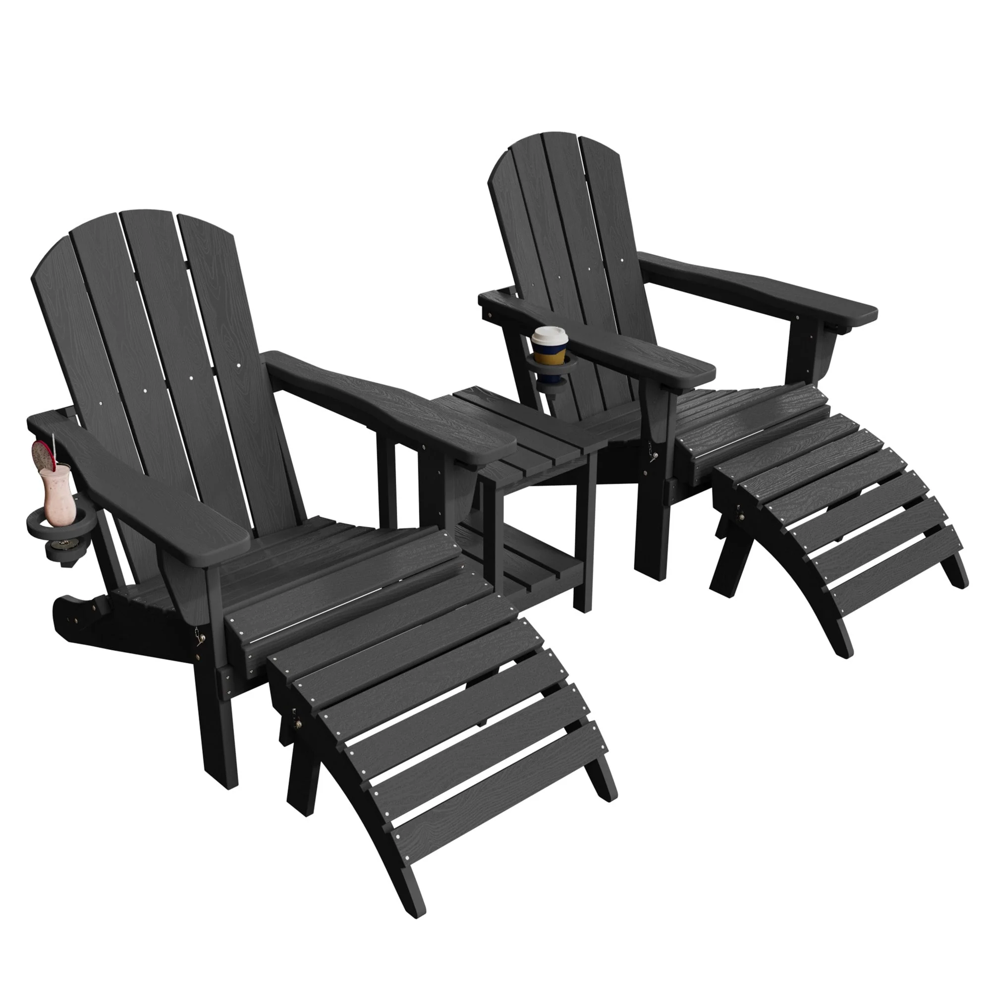 5-Piece Adjustable Plastic Patio Adirondack Chairs With Side Table Set