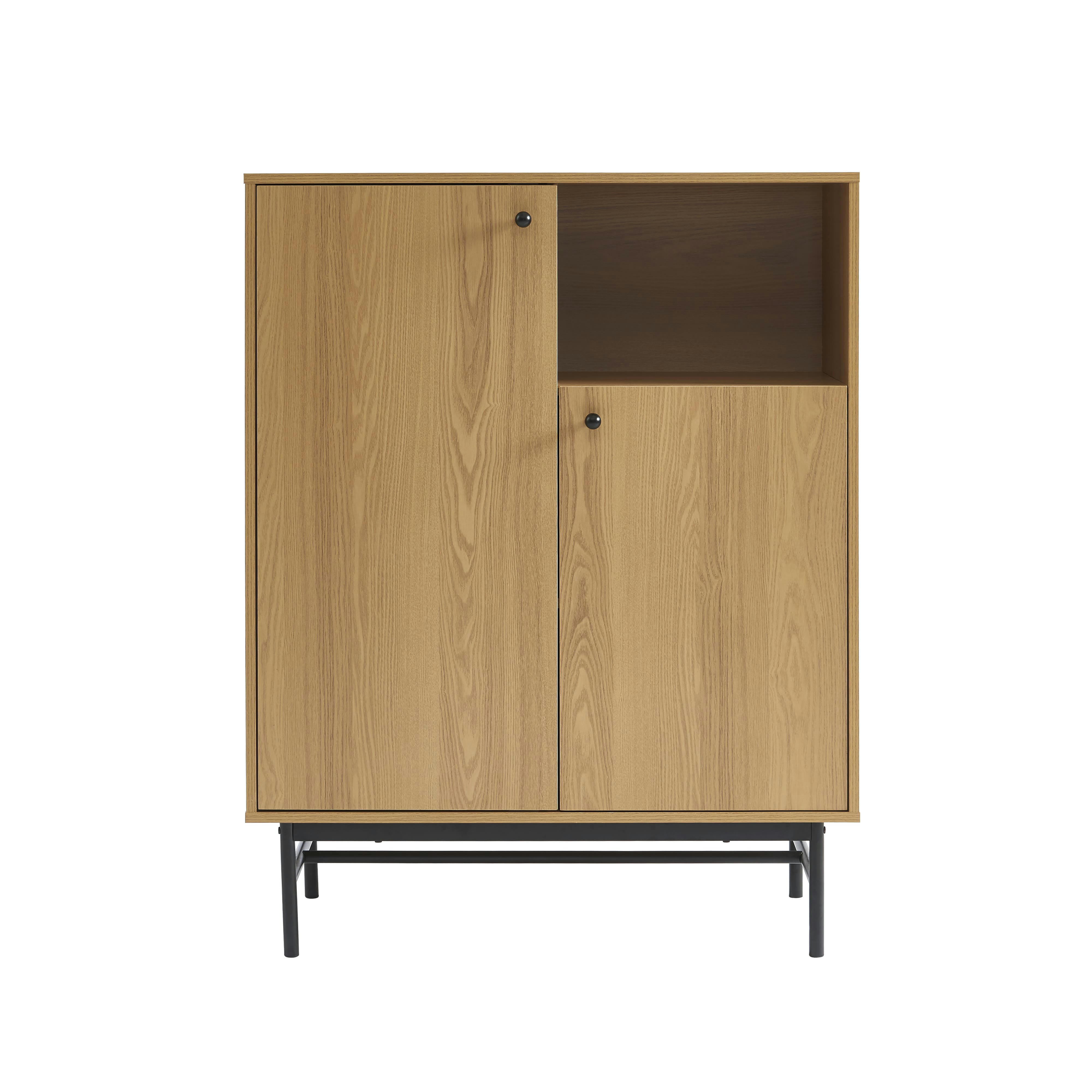 JAMES - Buffet haut  effet chêne pieds métal noir 90cm