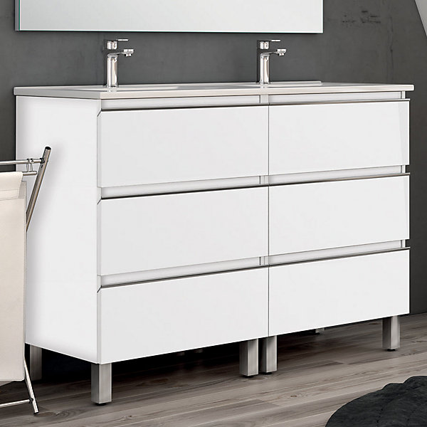 Ensemble meuble de salle de bain 120cm double vasque   colonne de rangement PALMA - blanc