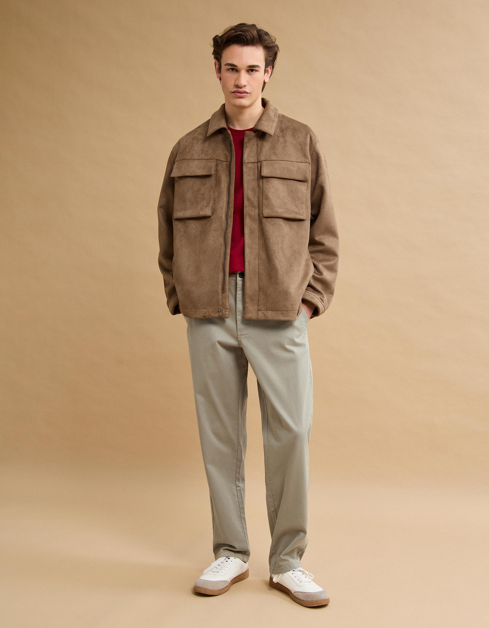 Calças Chino 'Straight Fit', Homem, Bege Claro