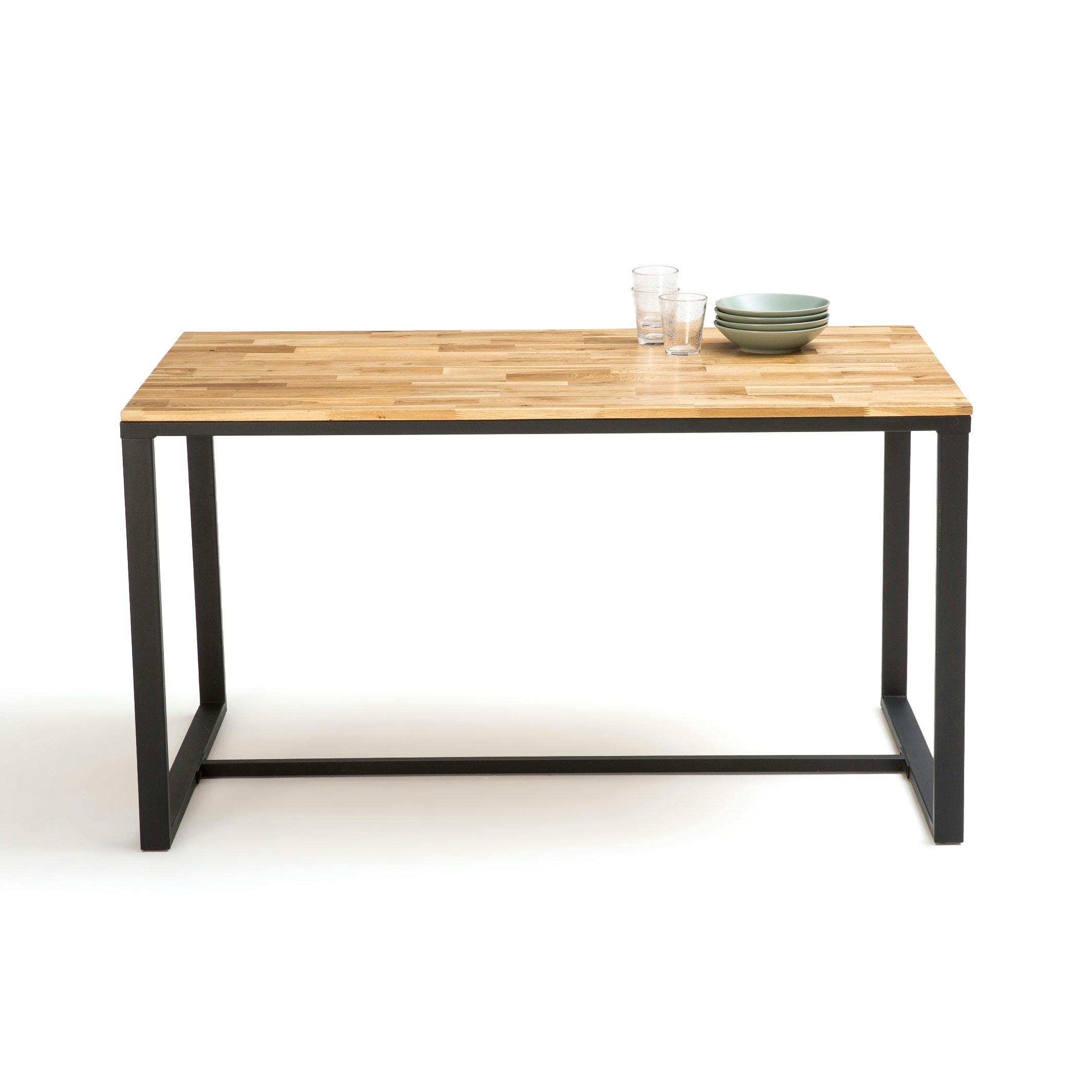 Table de cuisine 4/6 couverts chêne et acier, Hiba