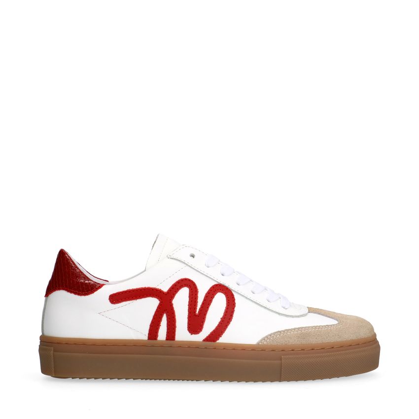 Manfield Witte leren sneakers met rode details