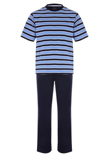Mens Blue Stripe Jersey Pyjama Set