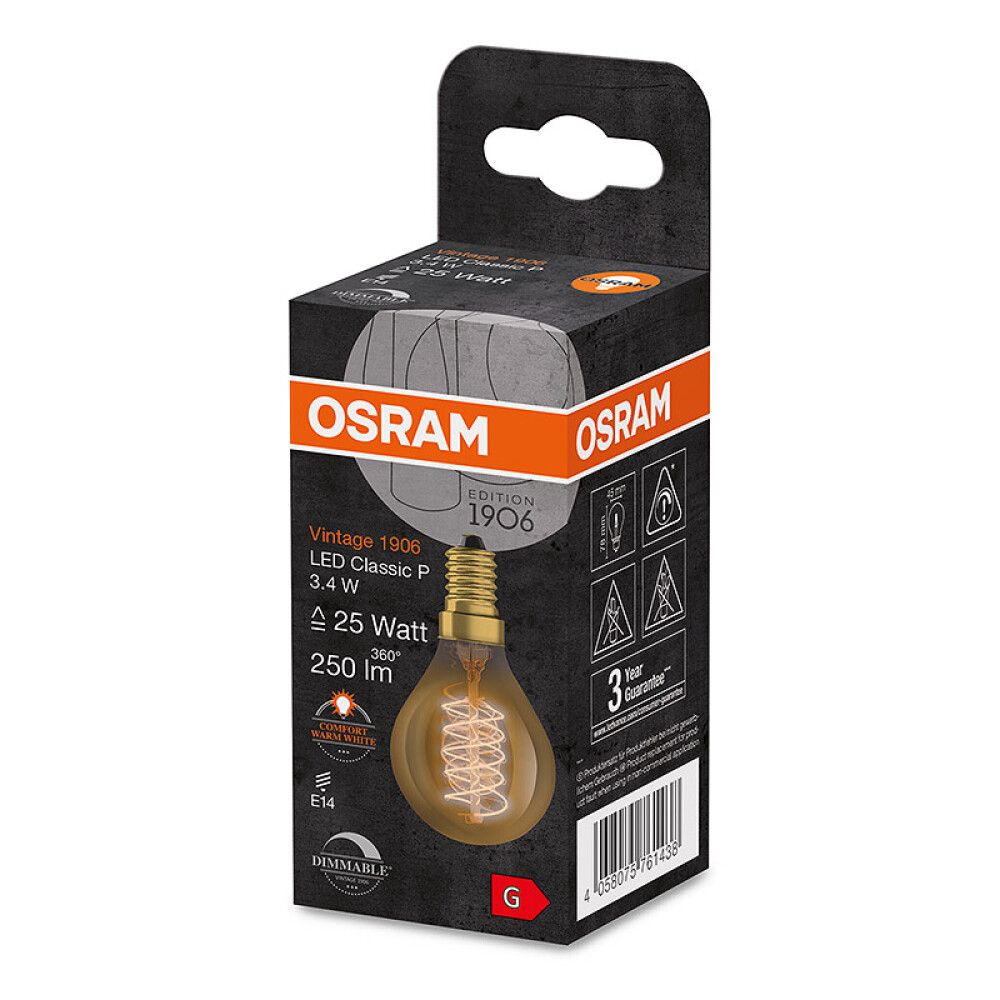 LYSPÆRE OSRAM LED GLOBE GOLD 2200K E14 3,4W