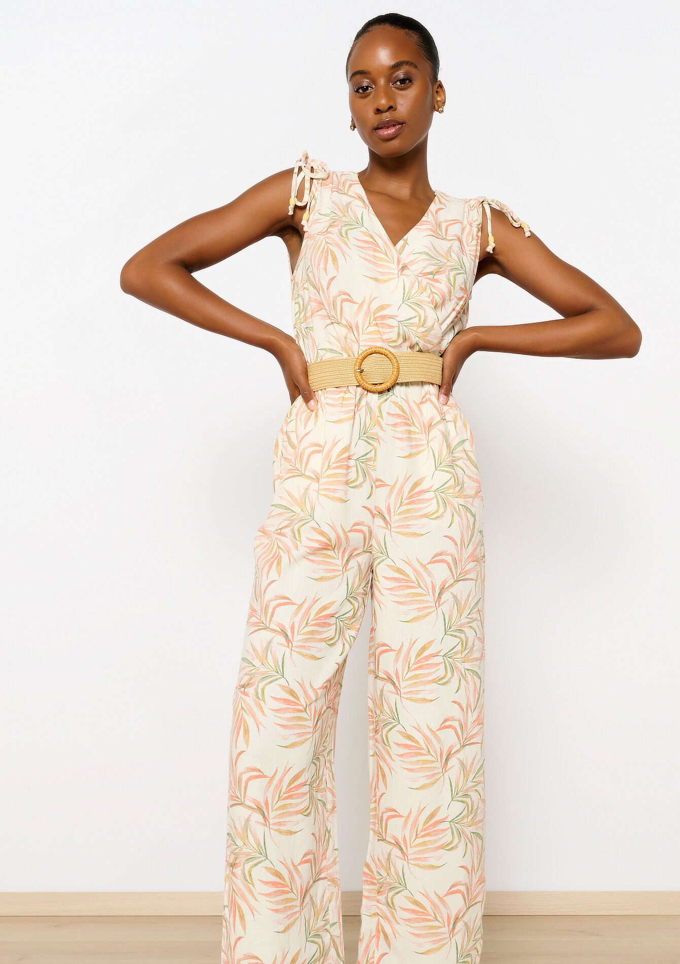 Linnen jumpsuit met bladerprint