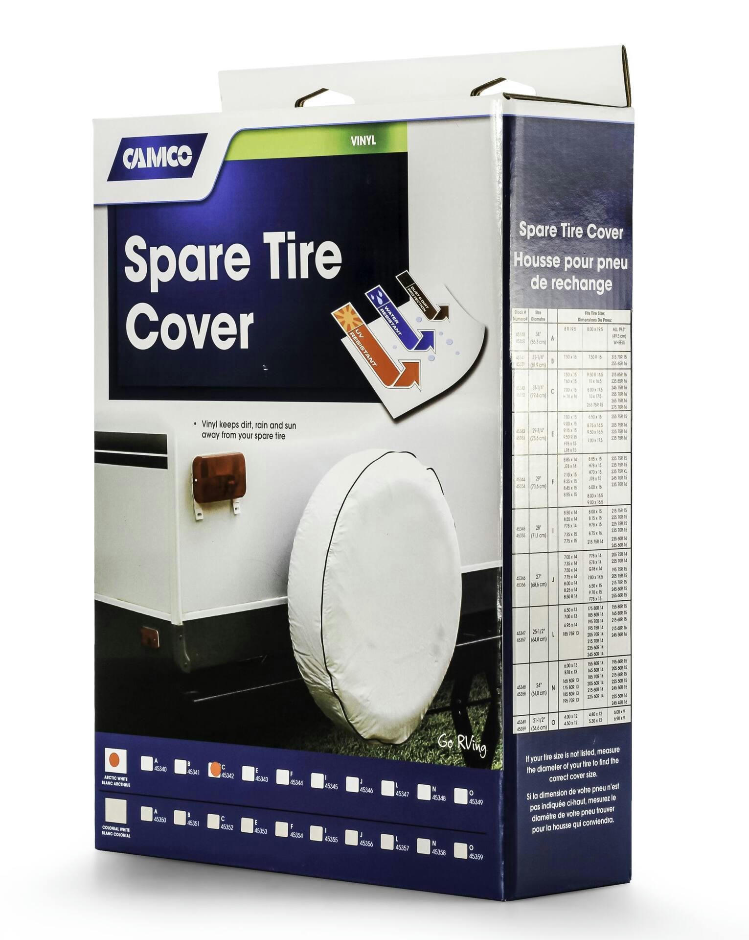 CAMCO Vinly RV Spare Tire Cover, Arctic White, Assorted Sizes