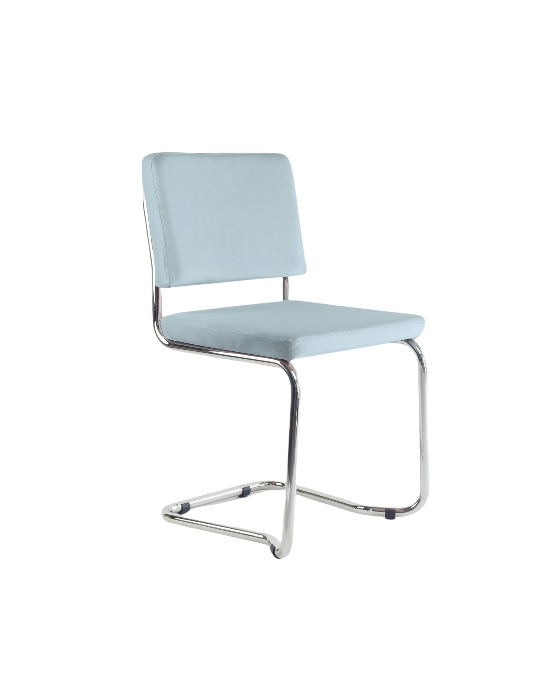 BERTHA - Chaise finition chromé ,en acier, hêtre et tapissé en velours bleu.