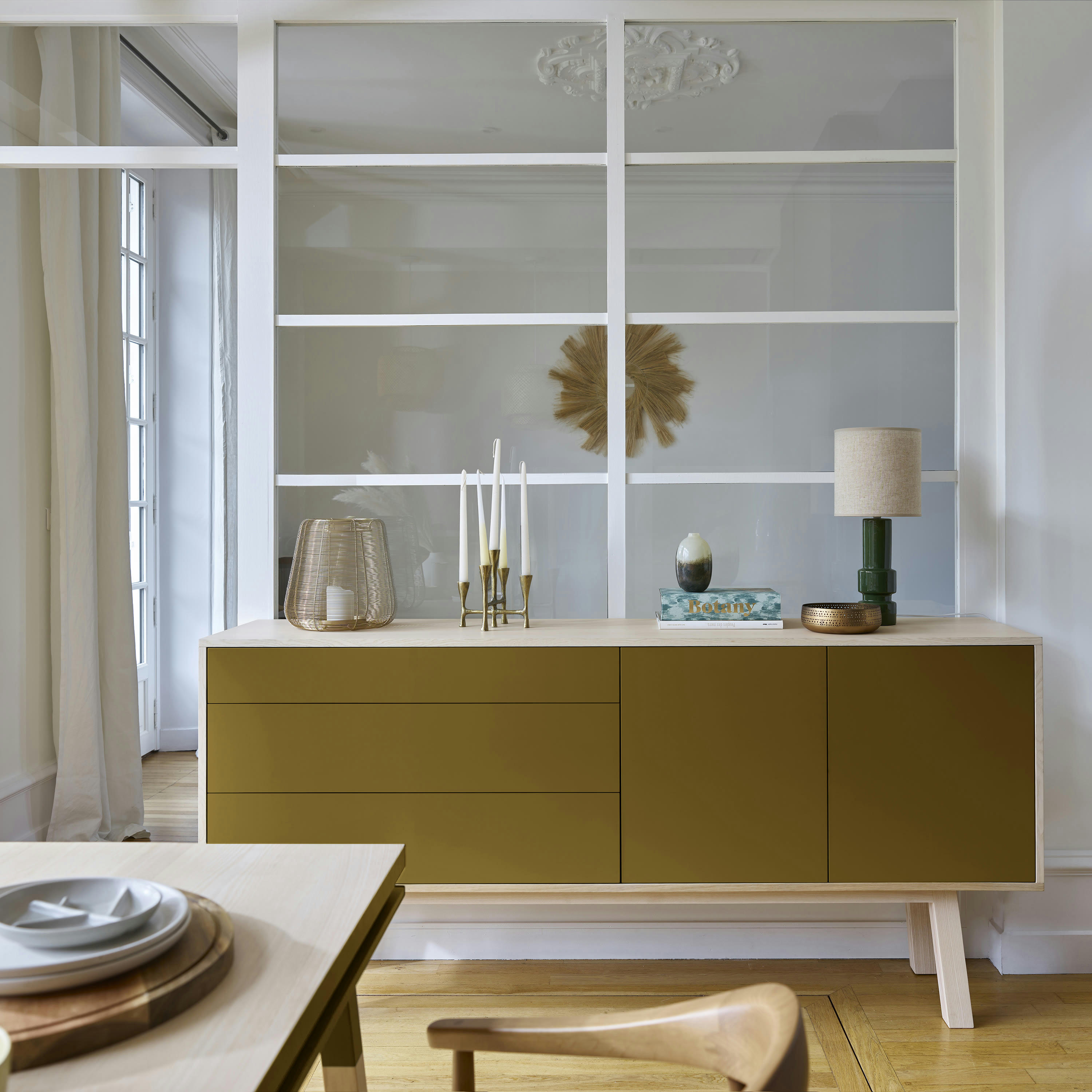 KUBE - Buffet en frêne 2 portes+3 tiroirs 180 cm, hauteur 94 cm