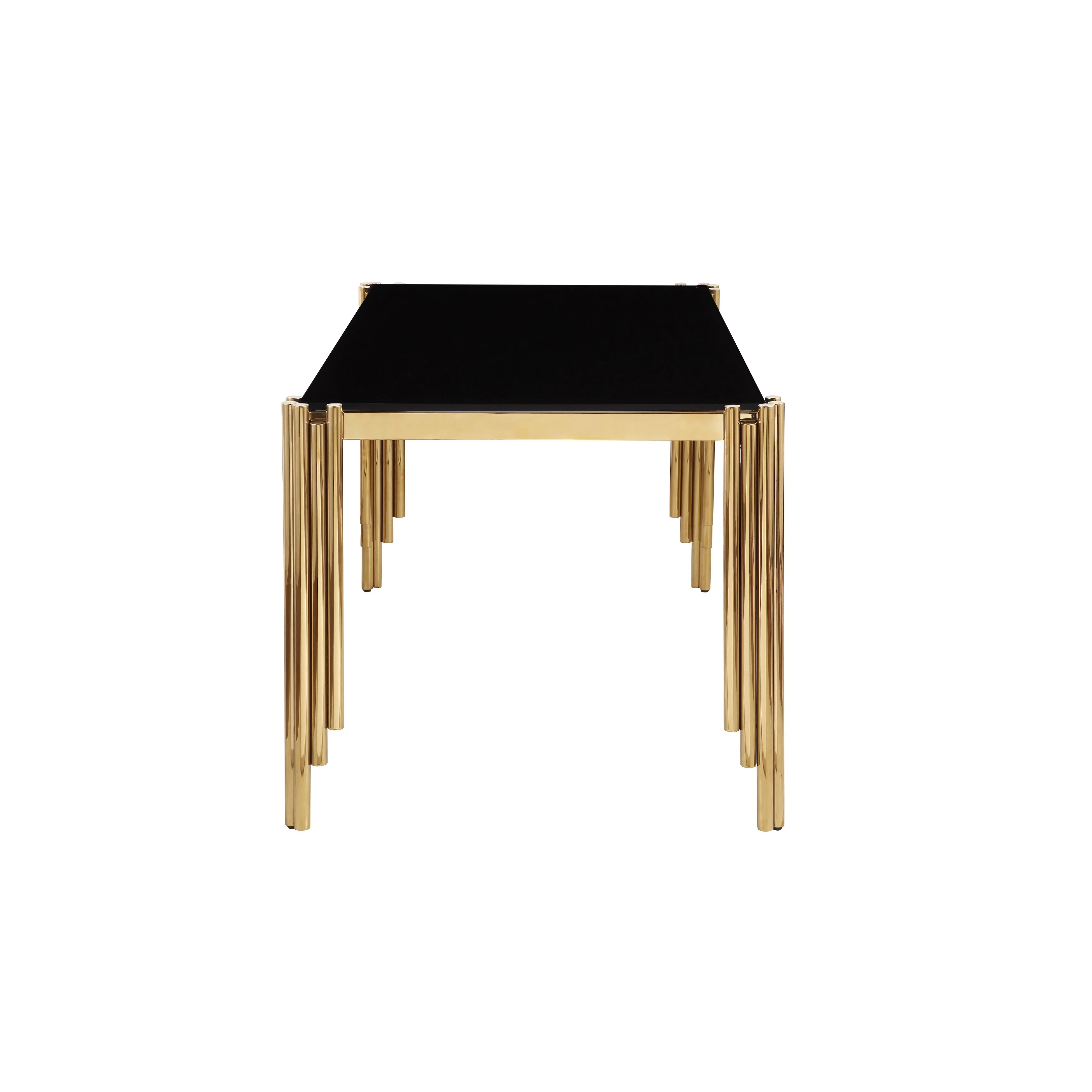 65 Rectangle Glass Dining Table, Tempered Glass Tabletop and Polished Gold Legs, Modern Style Table