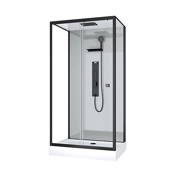Cabine de douche l.80 x L.110 x H.215 cm – hydromassante multijets, bouton push, verre trempé, Galedo Trendy Grey