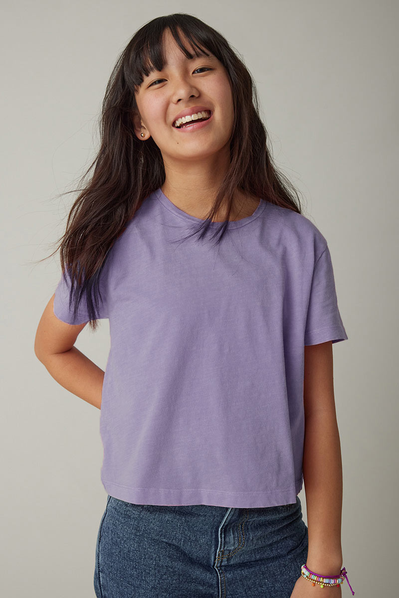 Hello Franki Olivia Cropped Slub T-Shirt for girls Purple