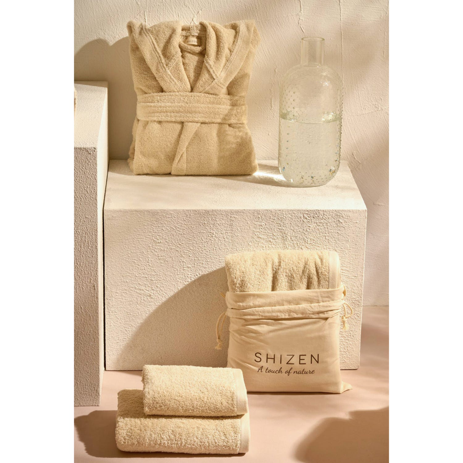 Accappatoio Essence XL con cappuccio beige Biancoperla