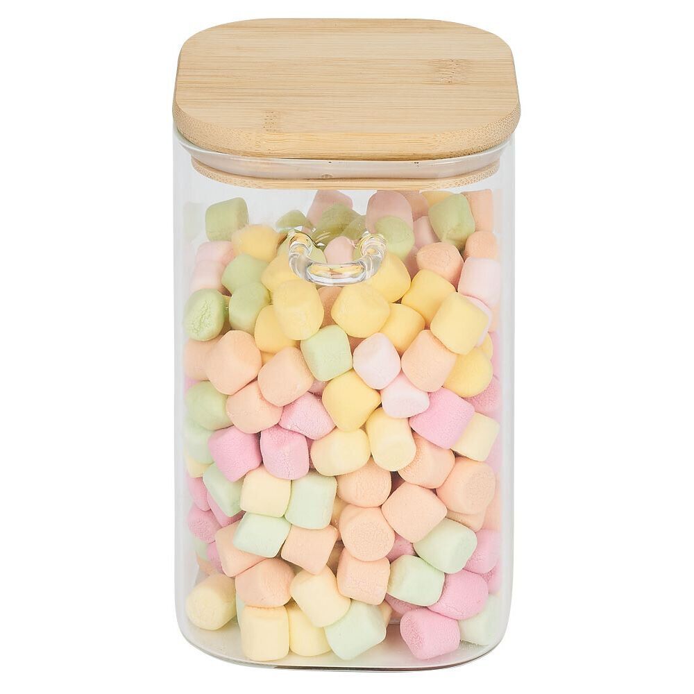 Bocal en verre transparent 1,05L avec couvercle et cuillère en bambou