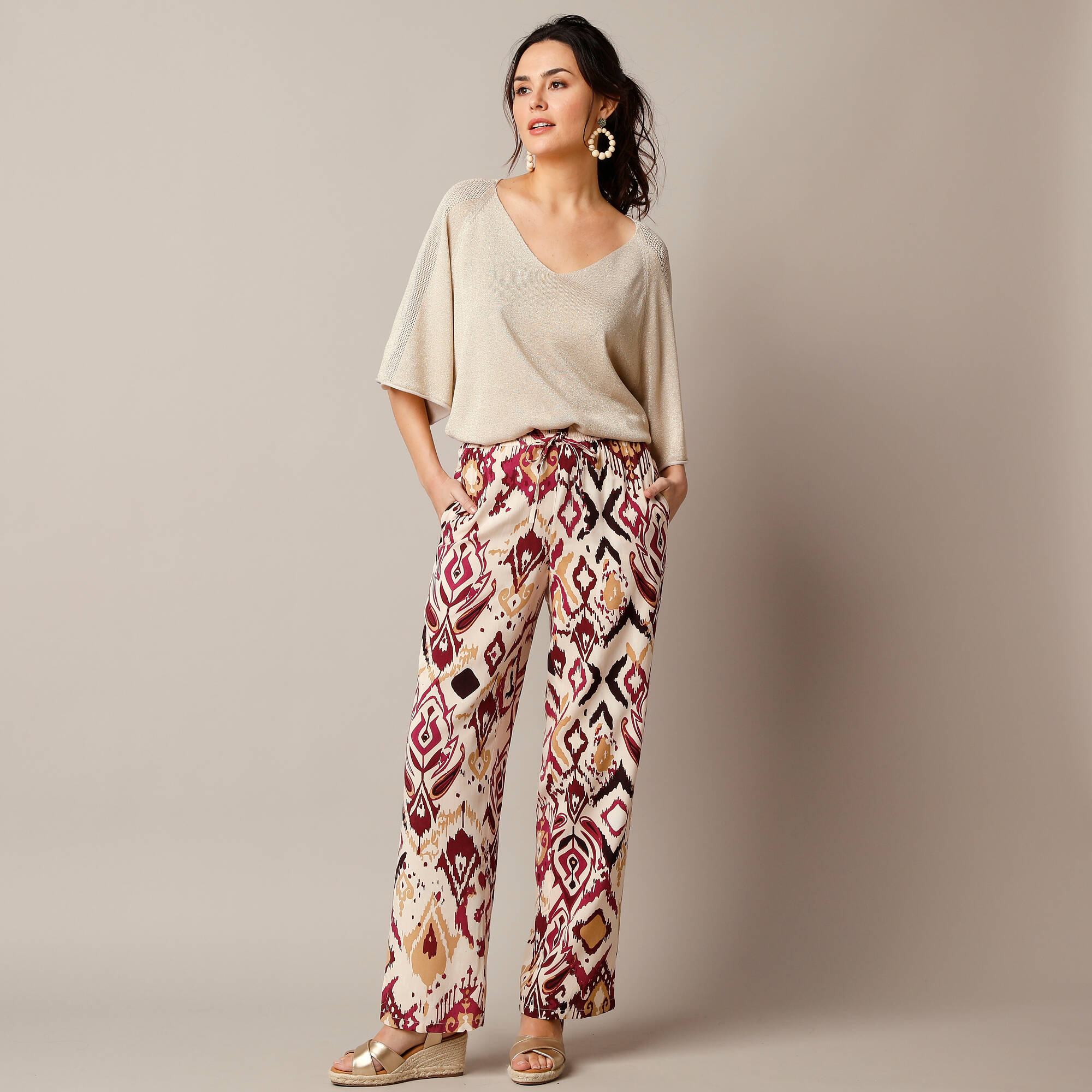 Pantalon fluide large, imprimé