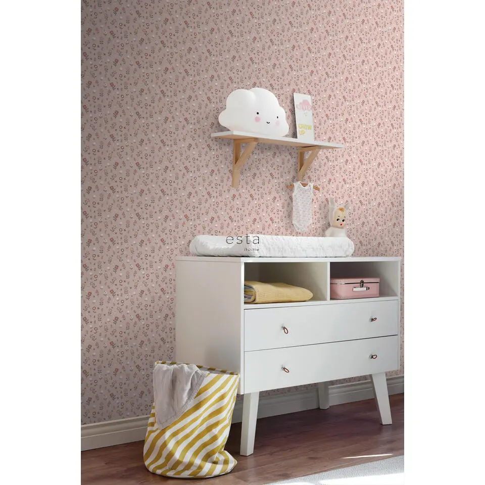 ESTAhome behang bloemetjes zacht roze - 53 cm x 10.05 m