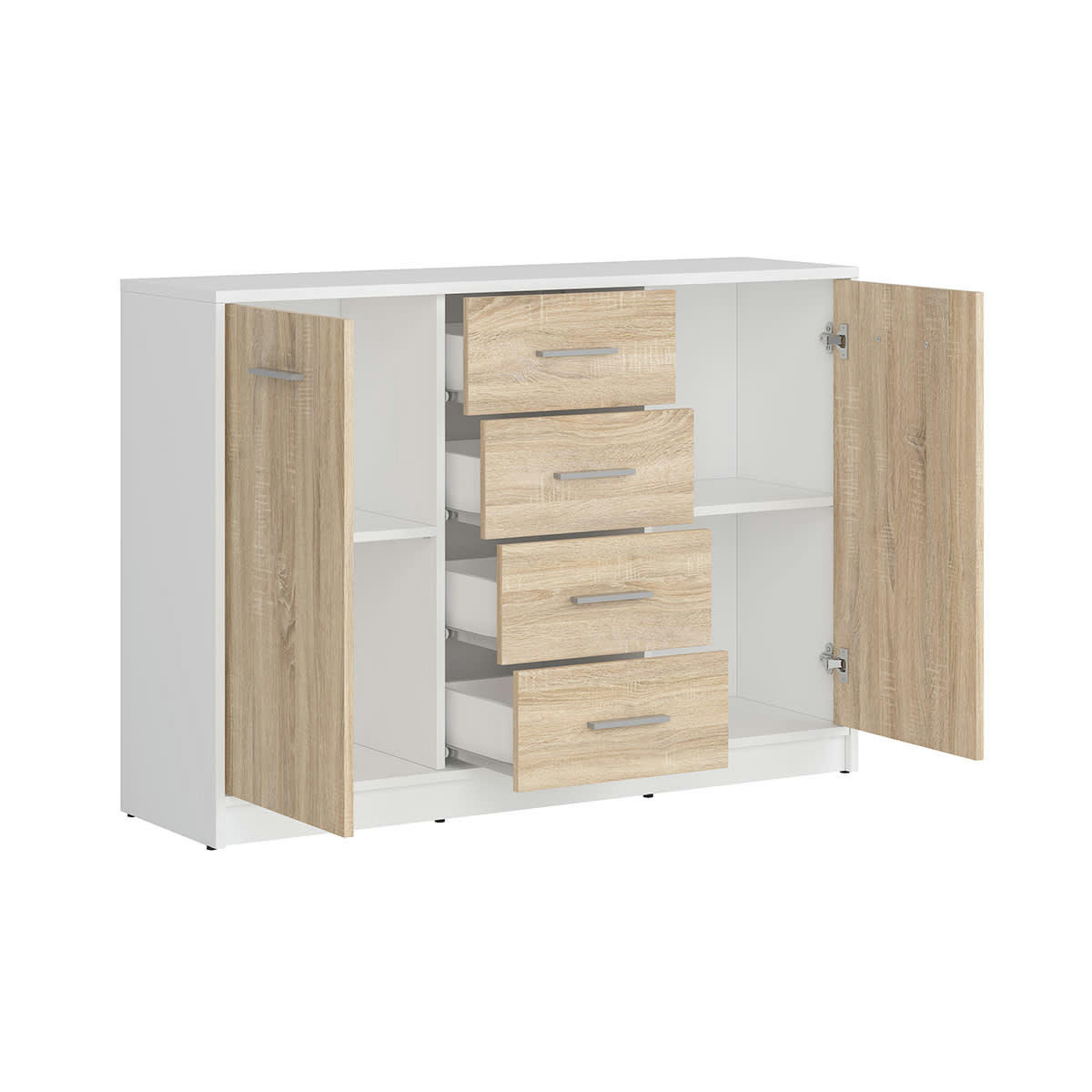 - Buffet 2 portes 4 tiroirs stratifiés naturel et blanc