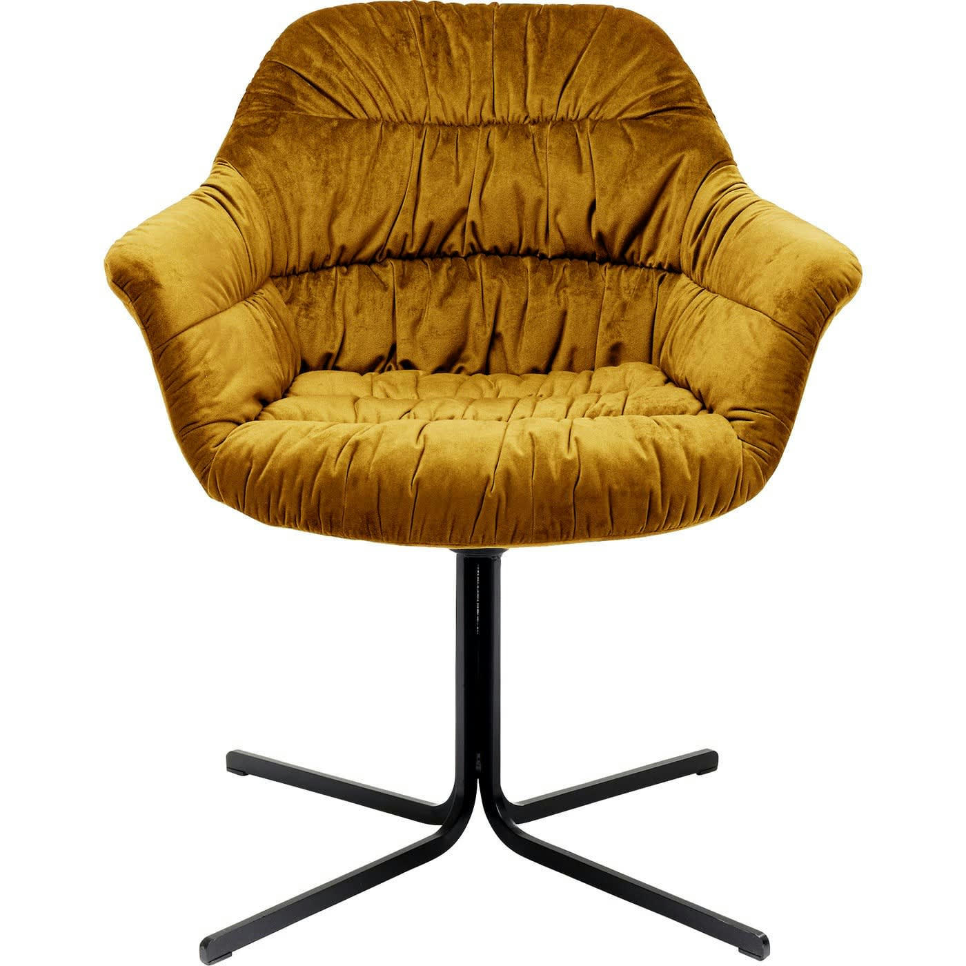COLMAR - Fauteuil de table pivotant en velours jaune et acier