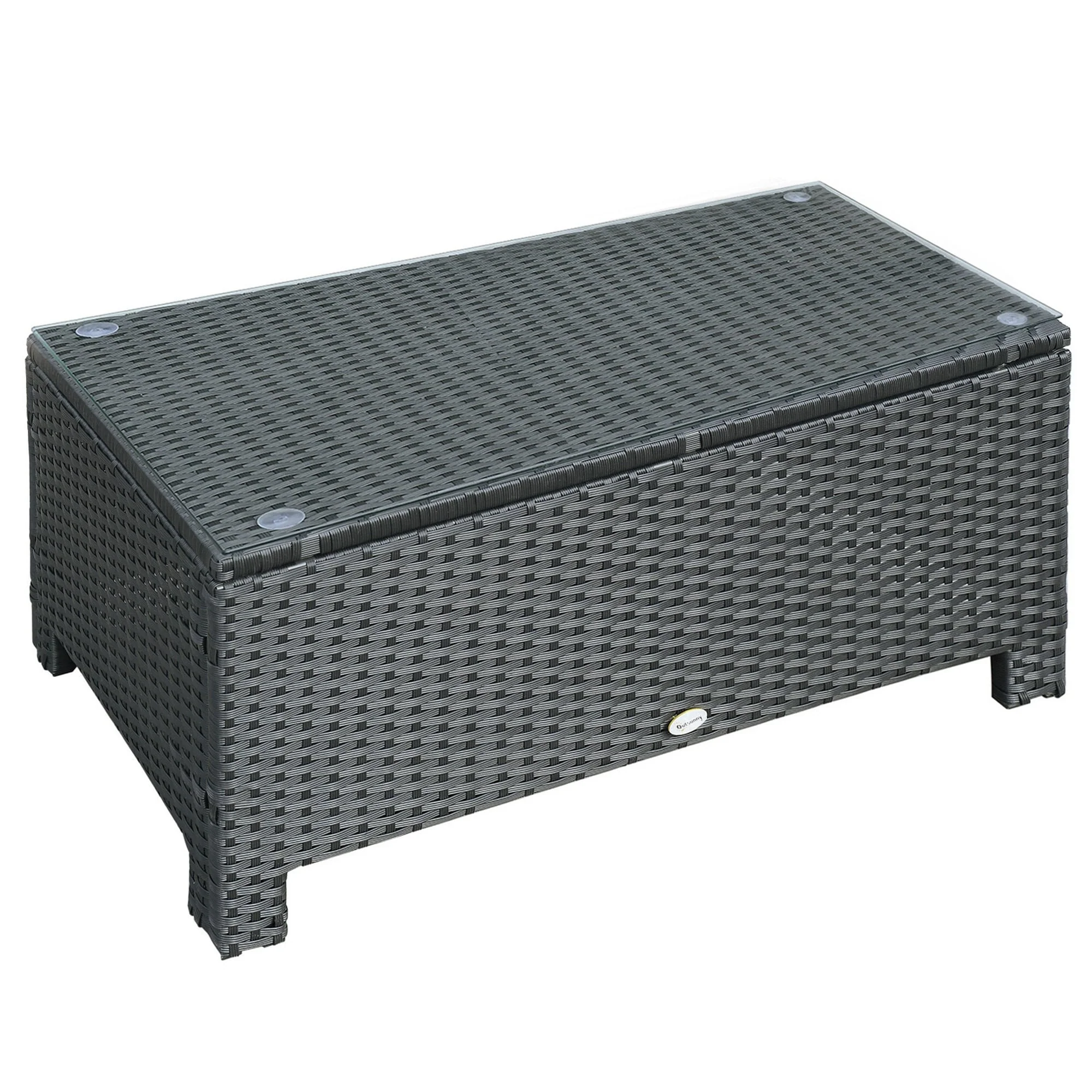Outsunny Patio Coffee Table, Large Side Table, Hand-Woven PE Rattan, Weather Resistant Wicker, Outdoor Furniture