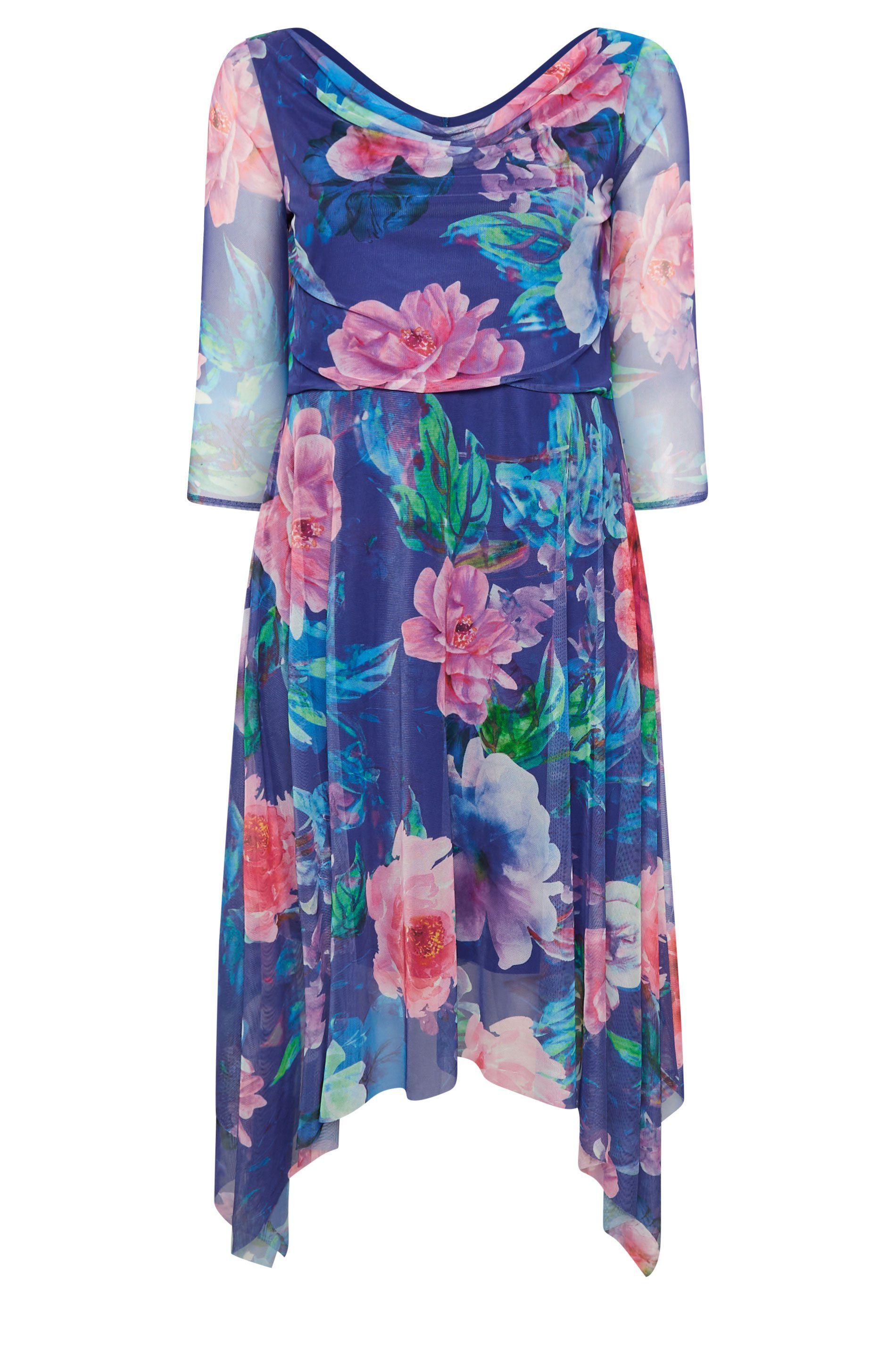 Yours Floral Asymmetric Mesh Dress