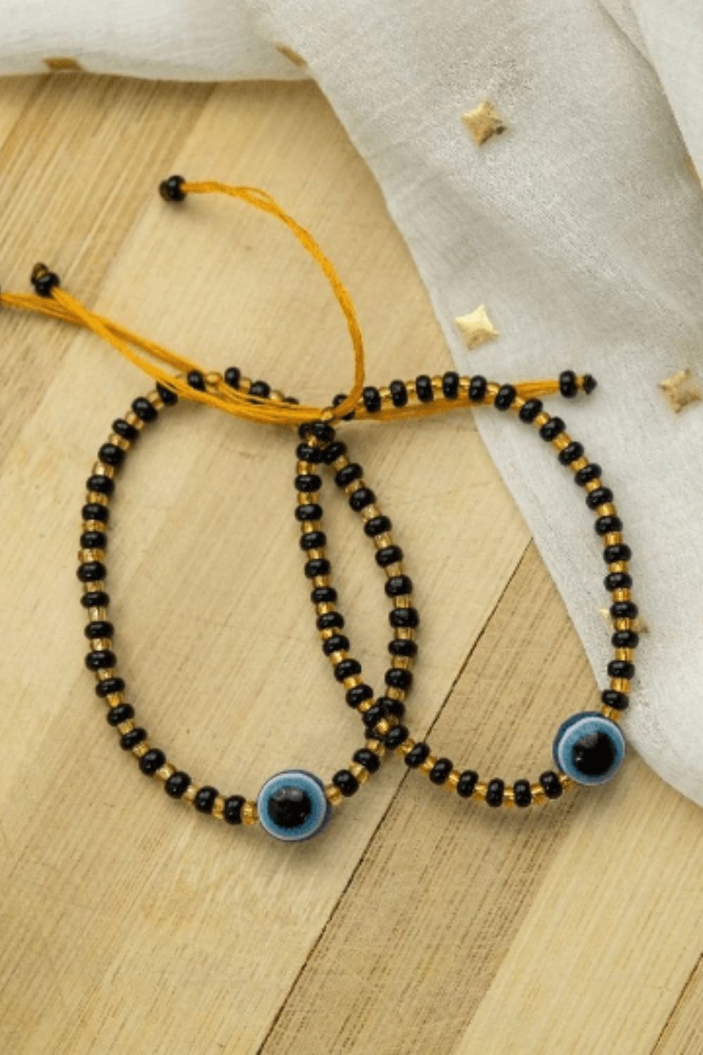 The Colourful Aura 1 Pcs Adjustable Evil Eye Gold Black Beads Nazaria Bracelet For Kids and New Borns