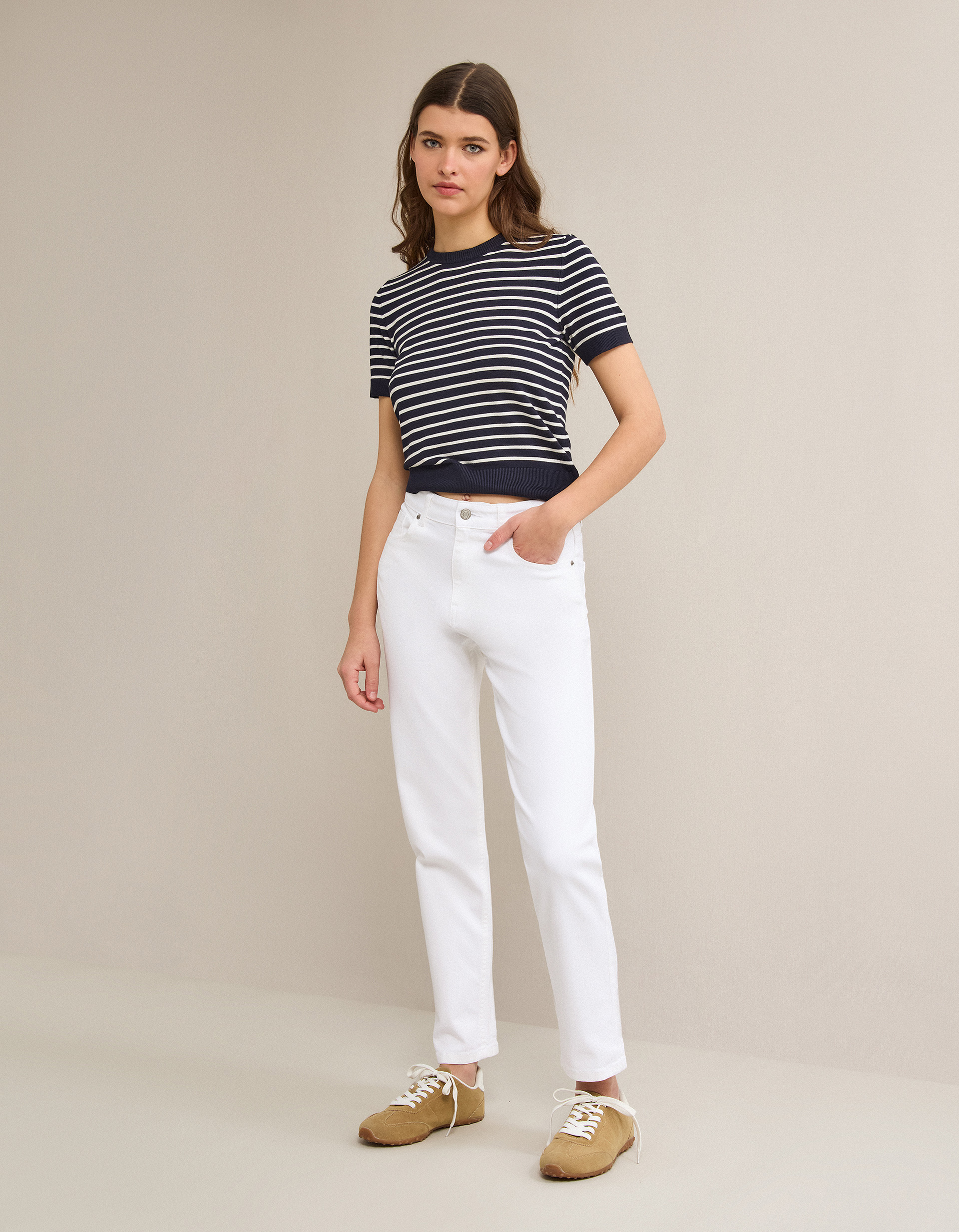 Calças de Ganga 'Mom Fit', Mulher, Branco