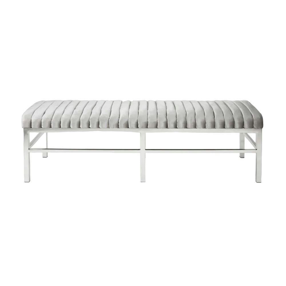 Home Gear Upholstered Channel Design Bench with 6 Legs, Grey