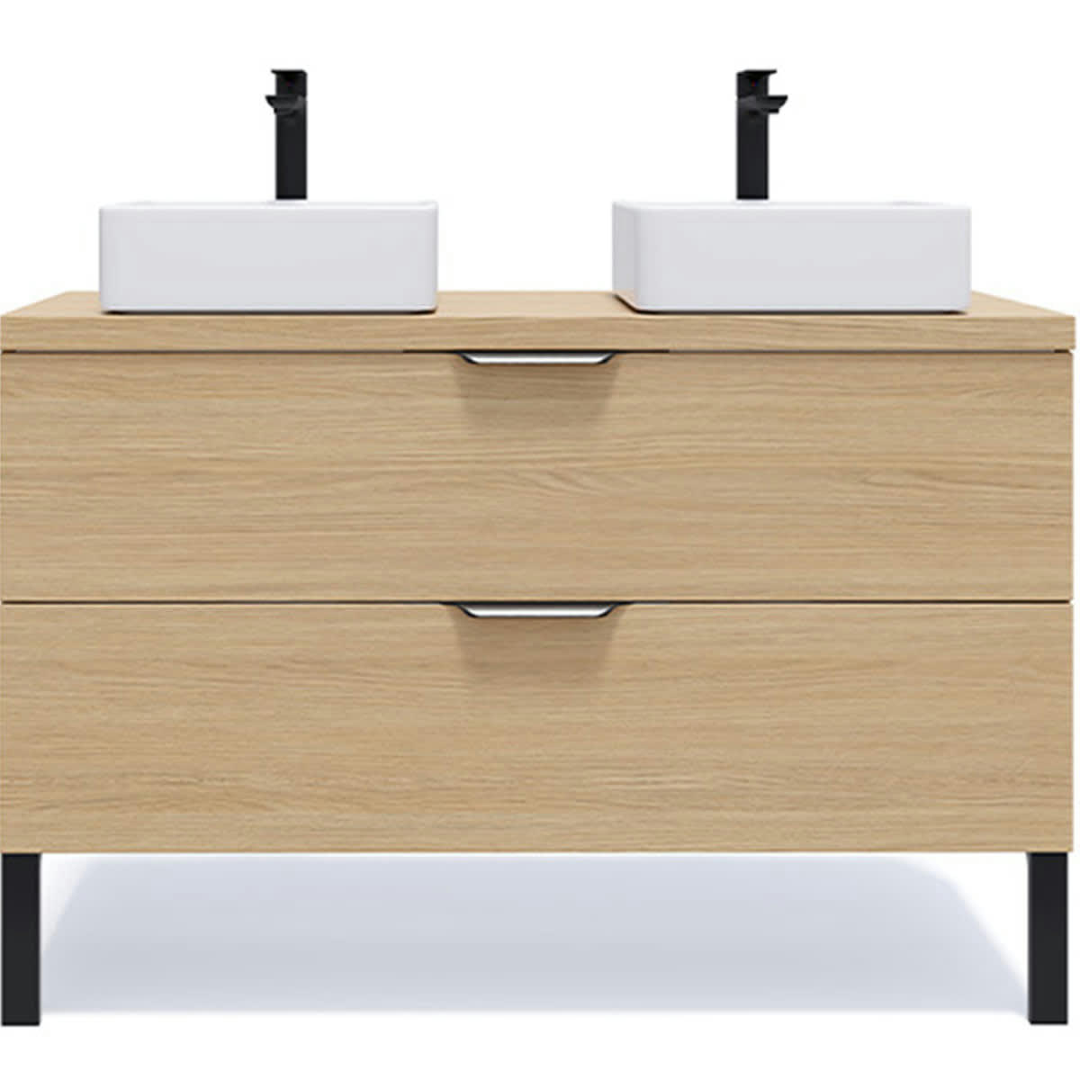 VENICE - Meuble salle de bain 2 vasques posées 120cm 2 tiroirs Chêne