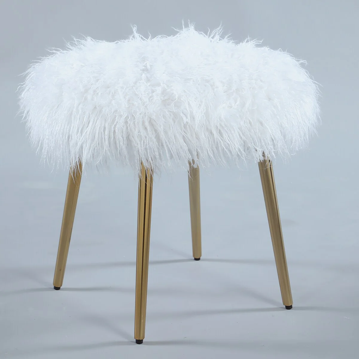 Faux Fur Accent Ottoman with Gold Legs for Living Room