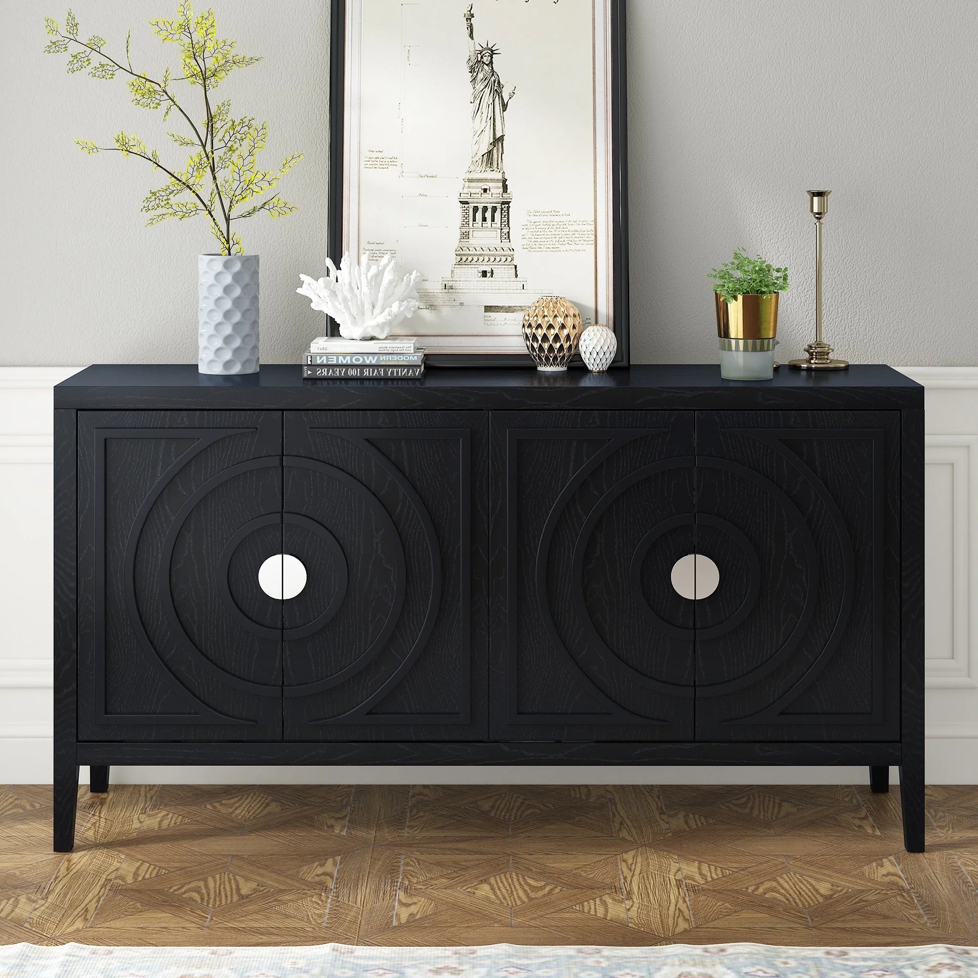 Sideboard door with Circular Groove Design Round Metal Door Handle for Entrance, Dinning Room, Living Room
