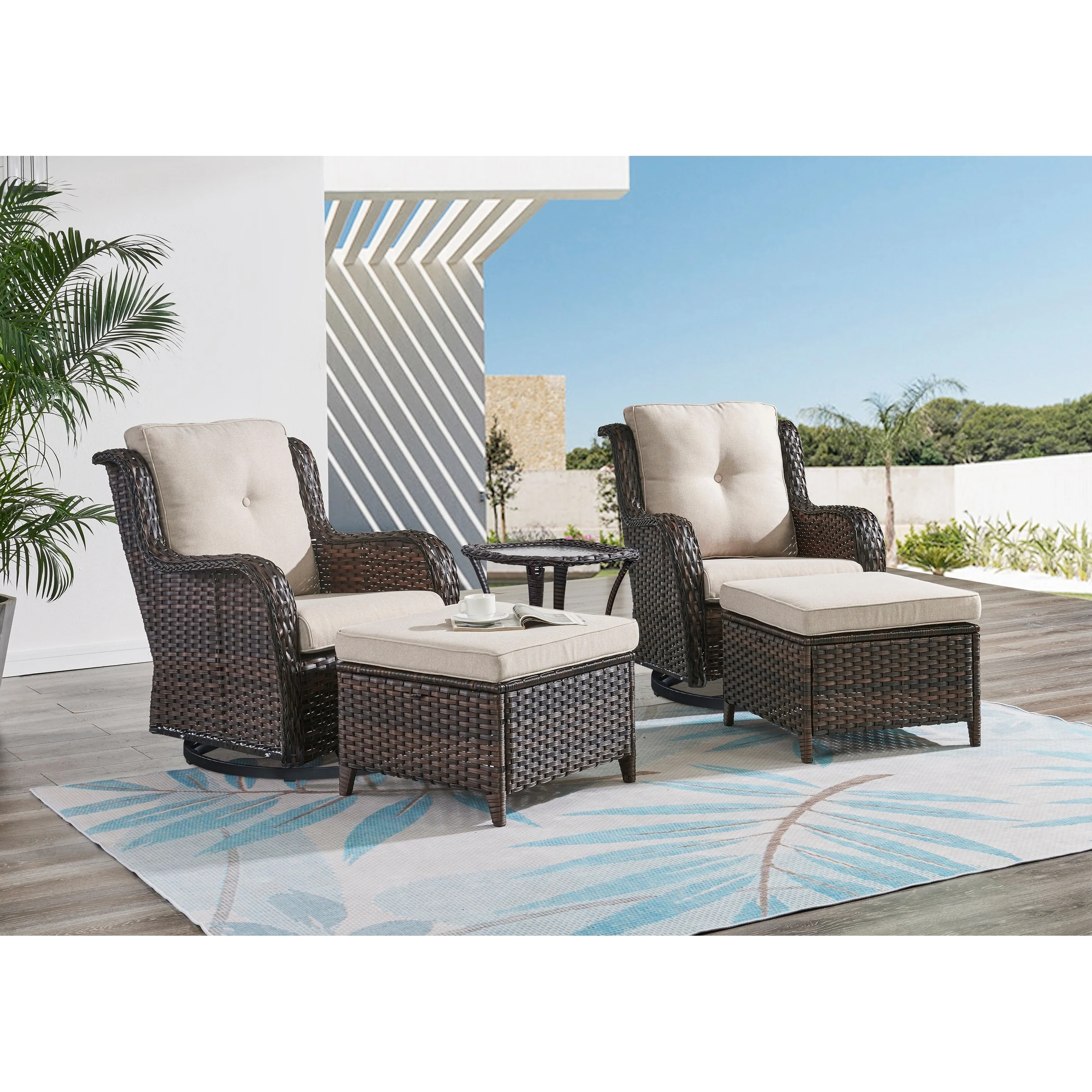 Pocassy 5-Piece Outdoor Furniture Set, Swivel chairs with Ottomans