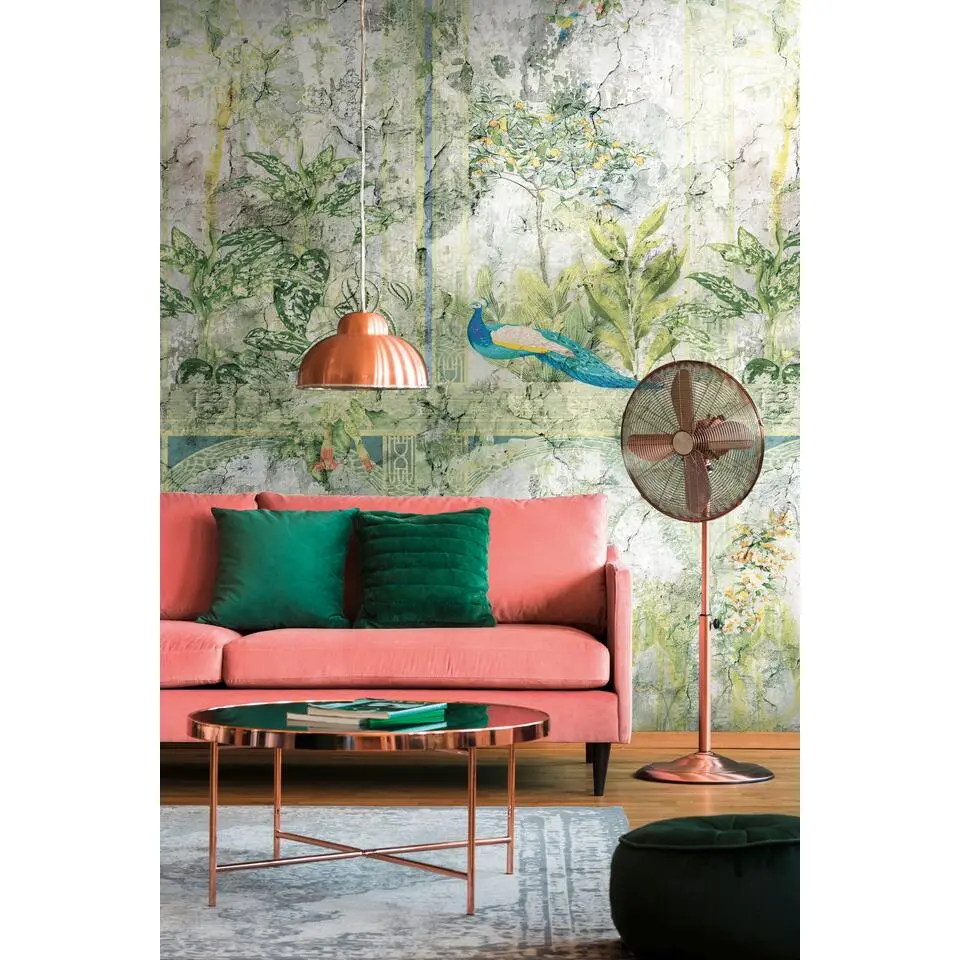 Livingwalls fotobehang tropische bladeren groen, blauw en grijs - 159 x 280 cm