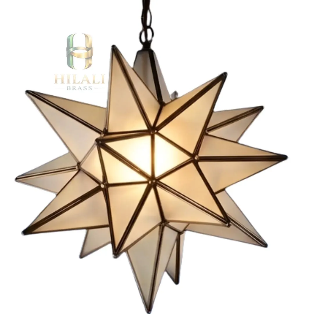 Handmade Moravian Star Pendant Light, Milk Glass Pendant Light, Solid Brass Ceiling Lantern, Kitchen Island Lighting, Entryway Light