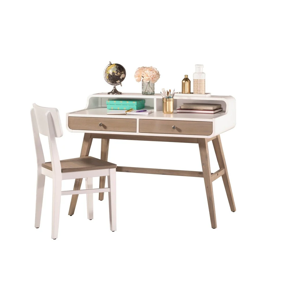 Hillsdale East End Desk with Chair, Taupe/White
